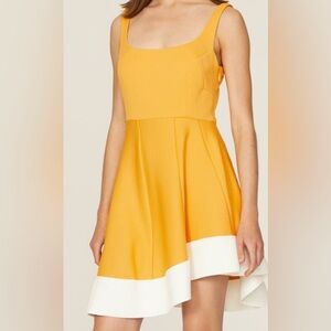 Esteban Cortazar X RTR Flamingo Yellow and White Asymmetrical Mini Dress Size 10